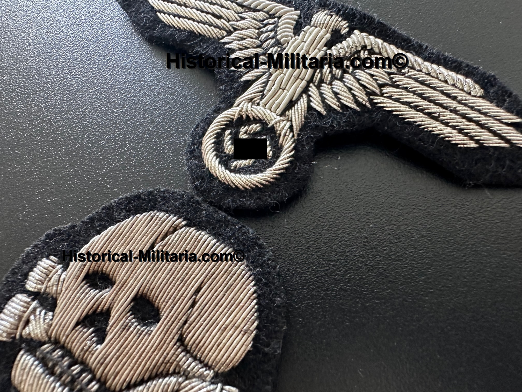 Waffen-SS Officer visor cap eagle set hand-embroidered: Aged SS eagle +aged skull - Offizier handgesticktes SS Mützenset Waffen-SS Adler +Totenkopf gealtert - Set Teschio e aquila da Ufficiale Waffen-SS invecchiato Waffen-SS Officer visor cap eagle set hand-embroidered: Aged SS eagle +aged skull - Offizier handgesticktes SS Mützenset Waffen-SS Adler +Totenkopf gealtert - Set Teschio e aquila da Ufficiale Waffen-SS invecchiato