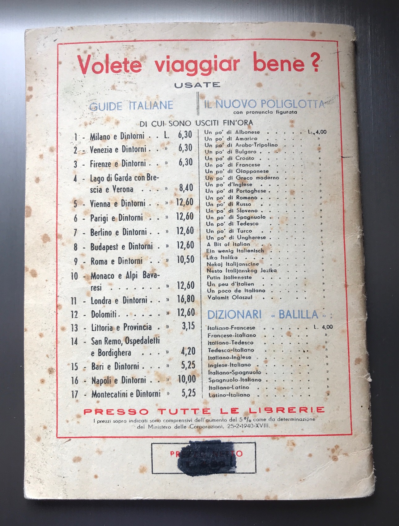 1940 Un Po' di Tedesco Il nuovo Poliglotta originale - Original small wartime leaflet dictionary Italian-German 1940 - Kleiner Übersetzungshelfer Italienisch-Deutsch von 1940 Original 1940 Un Po' di Tedesco Il nuovo Poliglotta originale - Original small wartime leaflet dictionary Italian-German 1940 - Kleiner Übersetzungshelfer Italienisch-Deutsch von 1940 Original